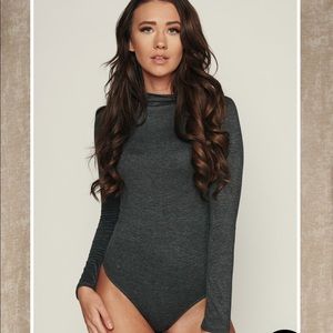 Long sleeve charcoal bodysuit